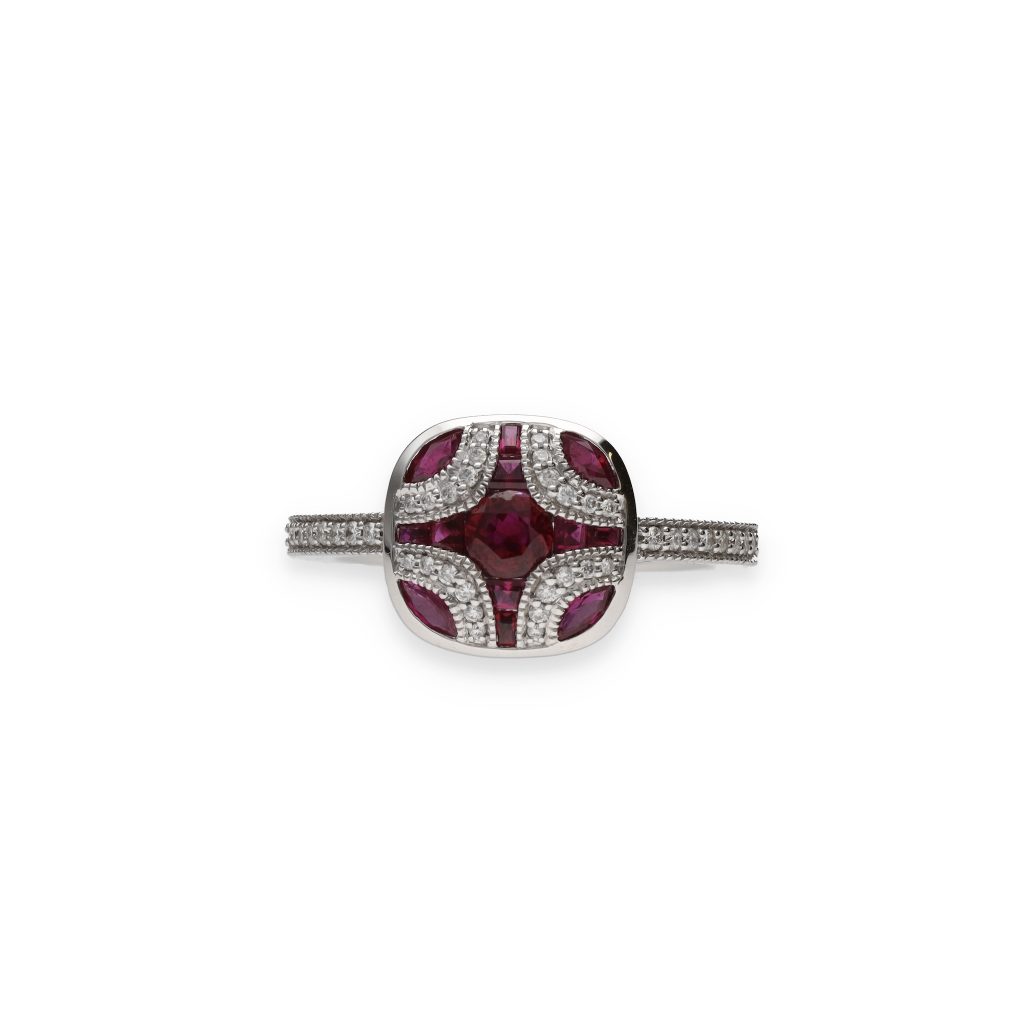Bague rubis diamants en or blanc