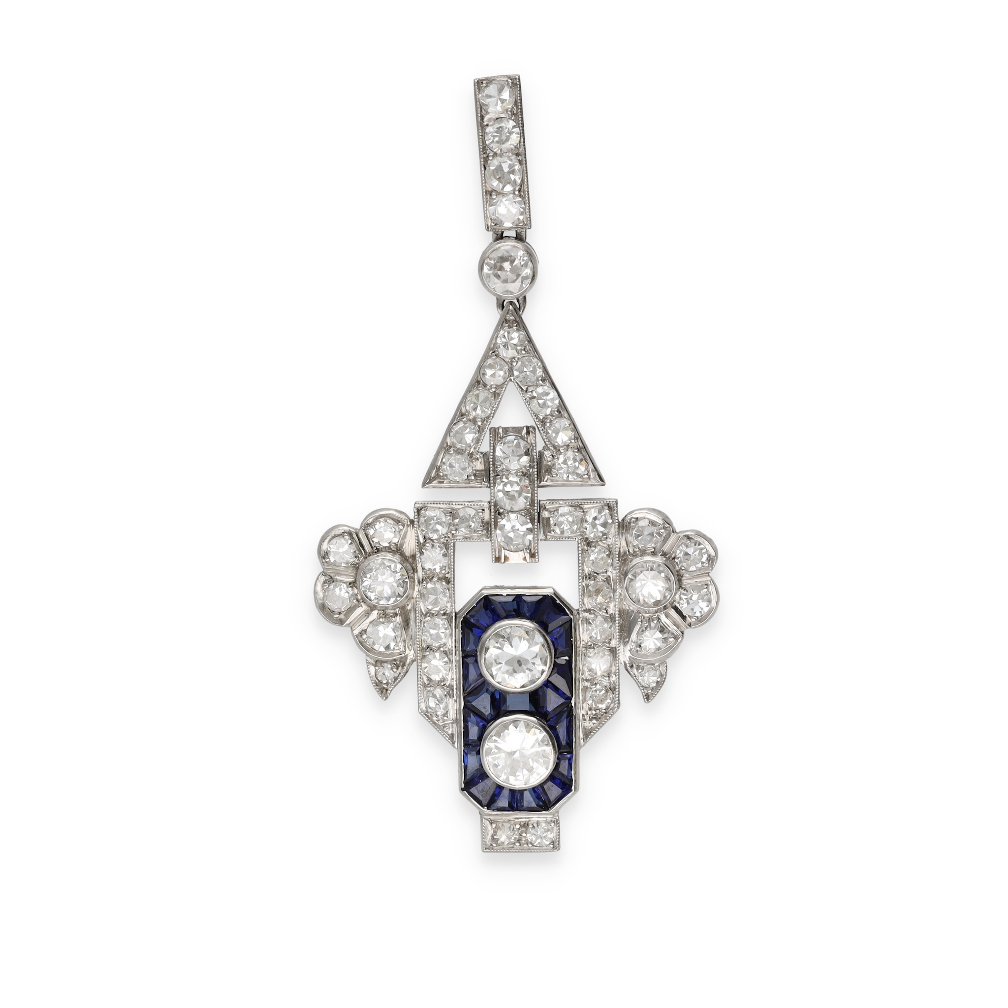 Pendentif Art Déco en diamants et saphirs