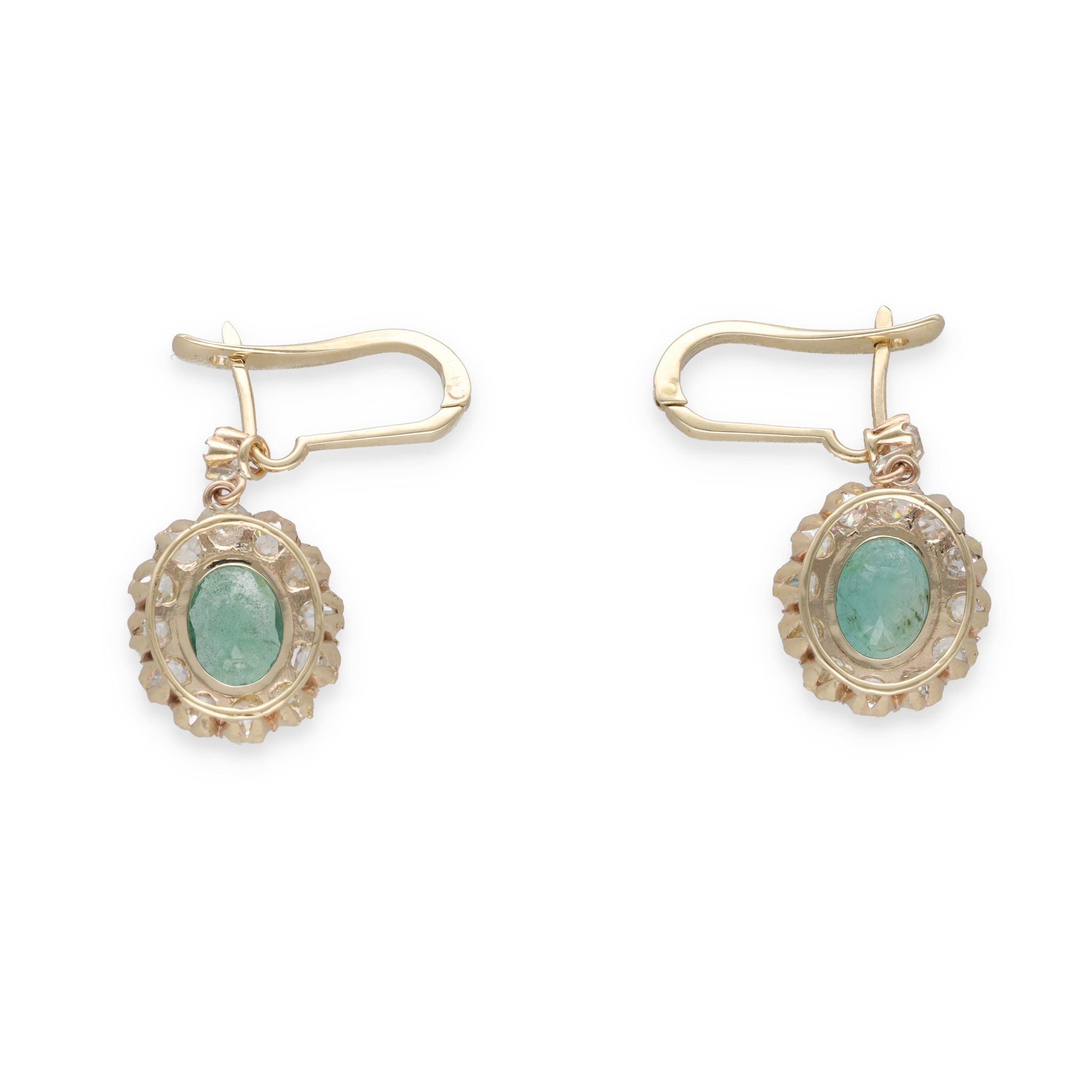 Boucles d’oreilles dormeuses émeraudes et diamants – Image 3