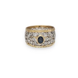 Bague bandeau saphir diamants