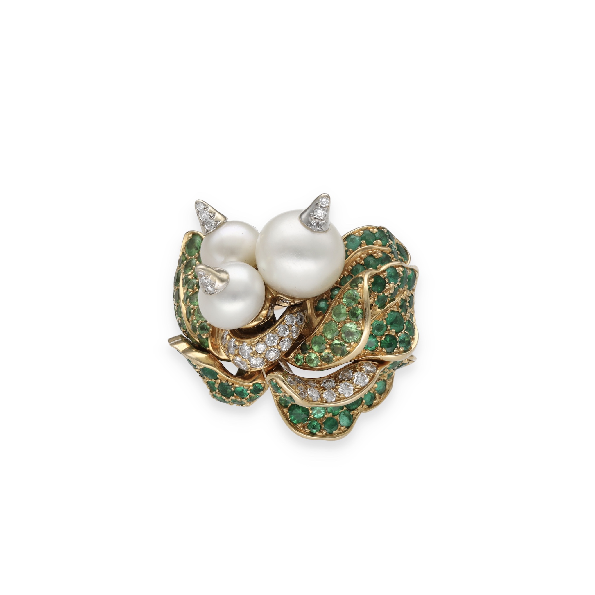 Bague Dior Émeraudes, Diamants, Tsavorites et Perles