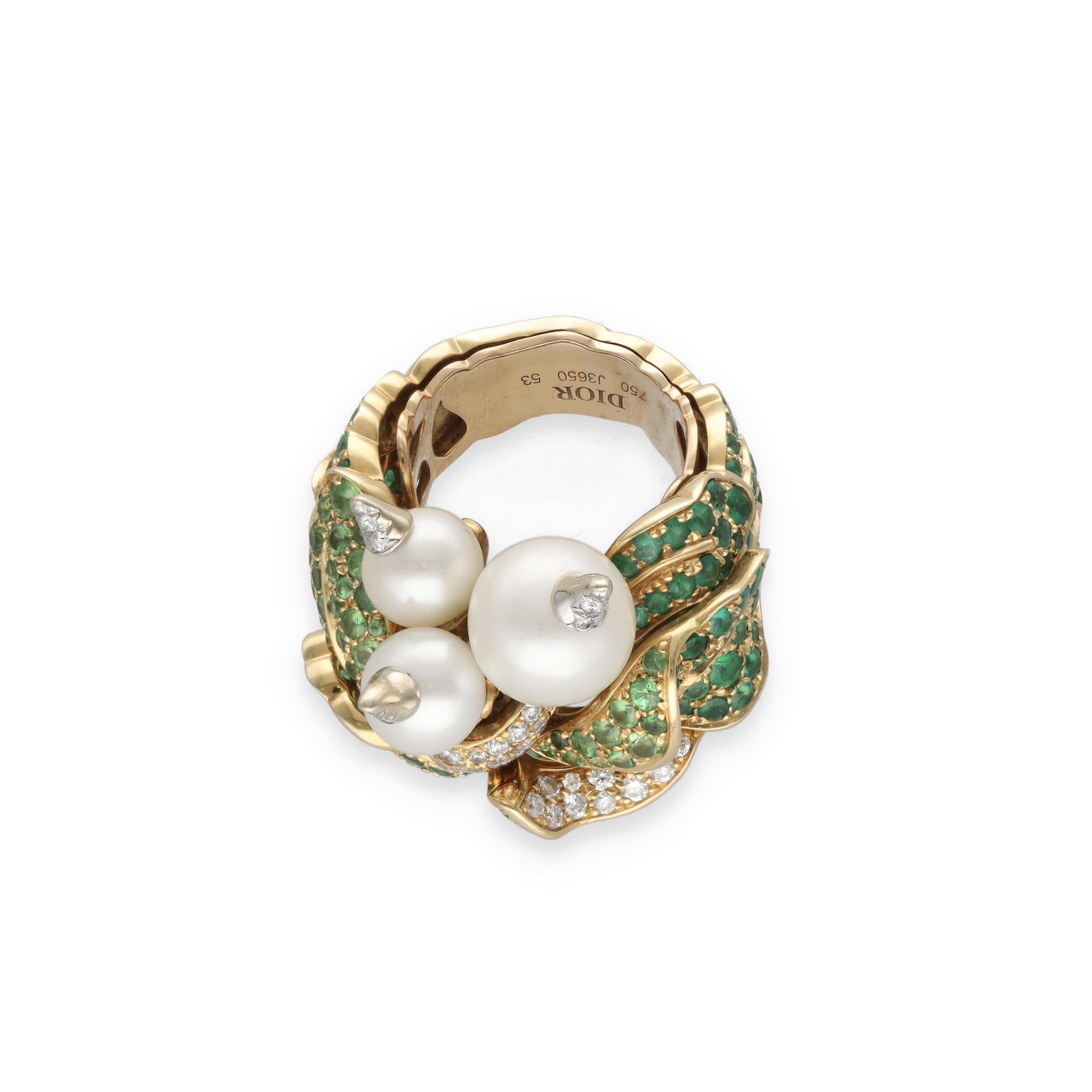 Bague Dior Émeraudes, Diamants, Tsavorites et Perles – Image 3