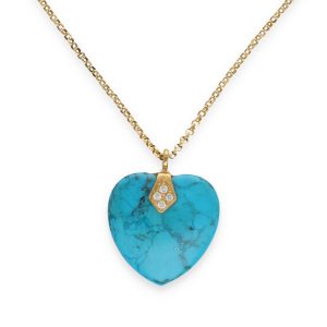 Collier pendentif coeur turquoise et diamants