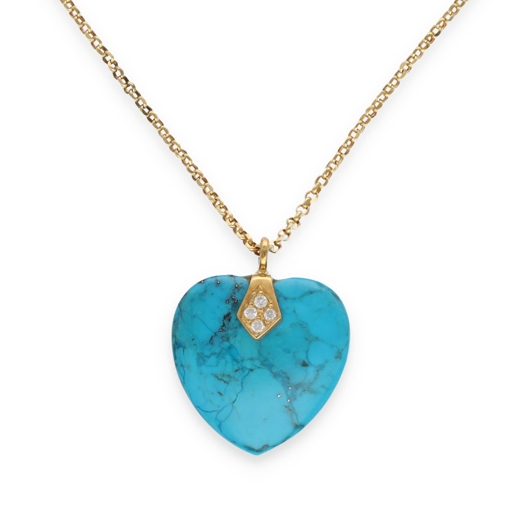Collier pendentif coeur turquoise et diamants